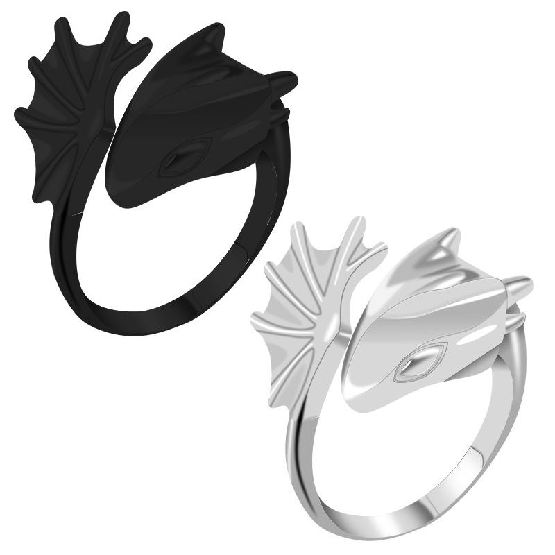 Cluster Rings Punk Style Titanium Brass Black White Koakuma Little Devil Dragon Gothic Angel Pterodactyl Open Couple Ring Party Jewelry Gift-image-703992244