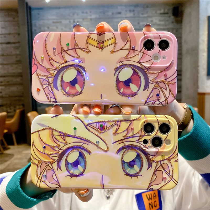 

Sailor Moon Japan Anime Camera Lens Protector Cover For iPhone 12 13 11 XS Max XR XS 7 8 Plus SE 2 Cute Cartoon Phone Case, Yellow