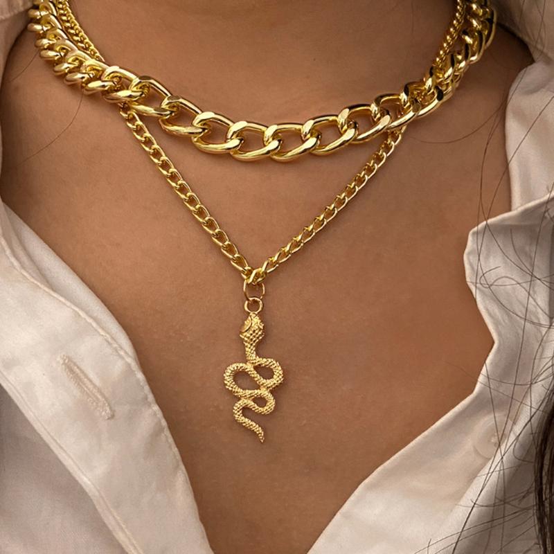 

Chains Punk Multilayer Snake Pendant Thick Metal Chain Necklaces For Women Gold Silver Color Big Necklace Hip Hop Jewelry