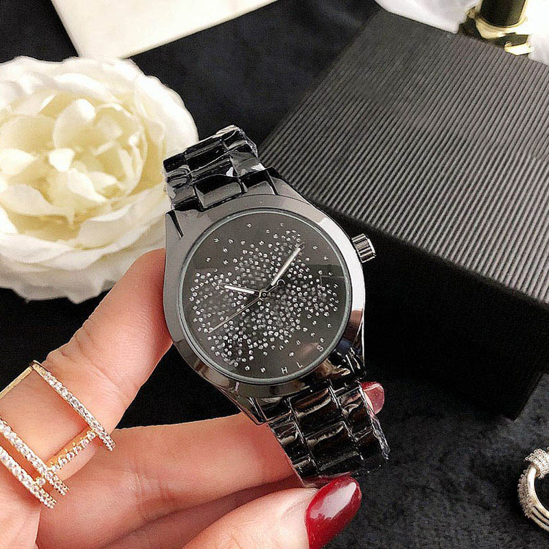 

Brand Watches women Lady Girl crystal Big letters style Metal steel band Quartz Wrist Watch M118, Black