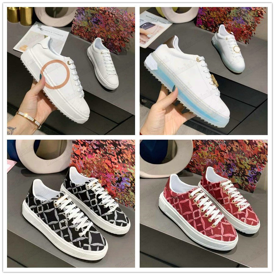 

Womens Time Out Sneaker Low-Top Embroidered White Shoe Calf Leather Monograms Flowers Designer Trainers Lace Up Low Cut Black Casual Shoes For Female, Customize