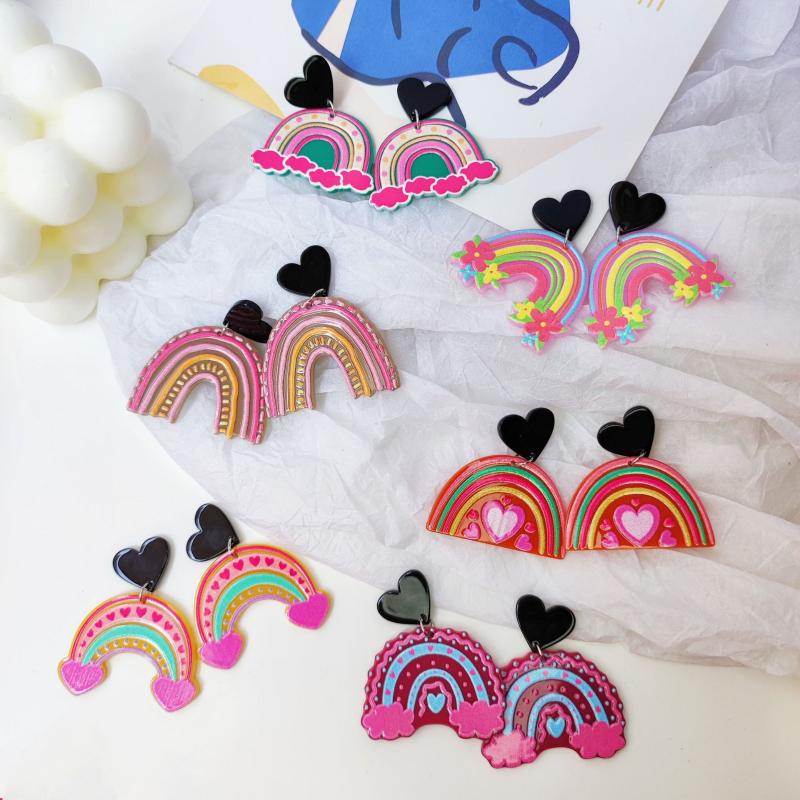 

Stud Design Acrylic Colorful Rainbow Love Earring