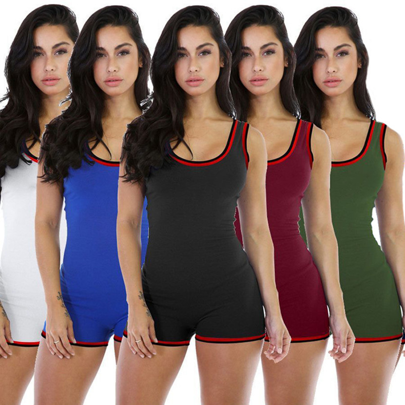

Summer Women rompers plus size 2XL sleeveless Jumpsuits with tags sexy bodysuits Casual skinny Overalls black shorts solid color leggings DHL 5019, White