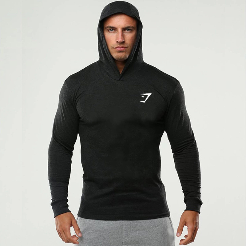 

Gym Long Sleeve Sports Hoodie Running Training Spring Fitness Tide Brand Cotton Casual Letter Hooded Sweater for Men, Black