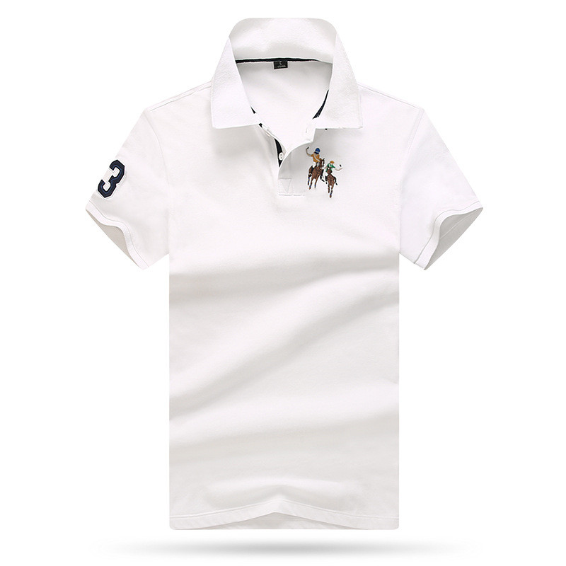 

Summer men's polo shirt British style embroidery lapel fashion casual T-shirt, White;black
