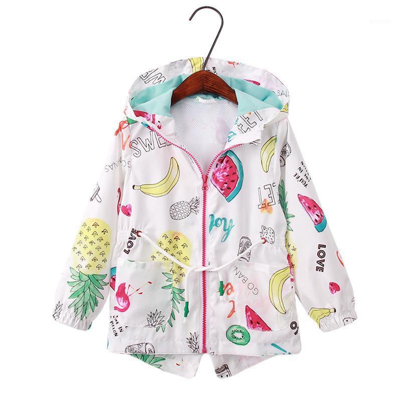 

Jackets Cute Toddler Girl Jacket Cartoon Print Graffiti Hooded Trench For 1-8years Girls Kid Floral Clothes Outerwear, Blue;gray