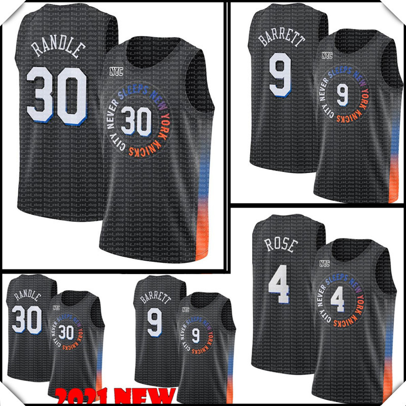 

2021 New York Knicks RJ 9 Barrett Julius 30 Randle Jersey Derrick 4 Rose Jersey Black Basketball Jerseys Allonzo 14 Trier Jersey, Black;red