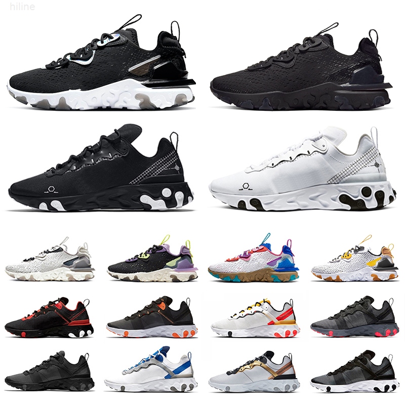 

White black schematic react element 55 mens running shoes react vision 87 honeycomb script tour yellow men women trainer sports sneakers, Color#49
