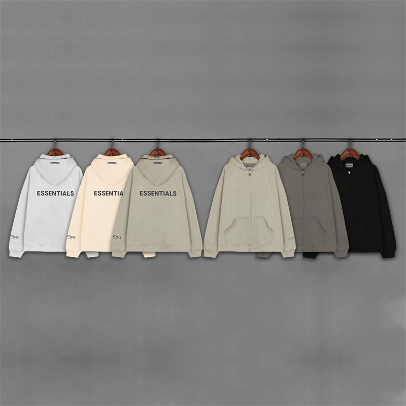 

High street fog double line ess2020ss reflective printing press glue zipper cardigan men' and women' hooded sweater coat, Arctic white classic