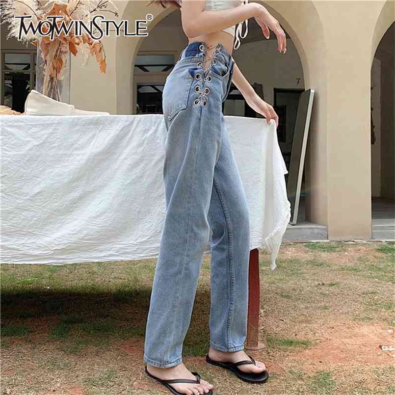 

Streetwear Patchwork Chain Jeans For Women High Waist Straight Wide Leg Pants Female Fashion Clothing Spring 210521, Blue