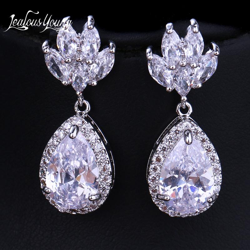 

Dangle & Chandelier Fashion Cubic Zirconia Flower Drop Earring For Women Silver Color Blue Green Party Earrings Jewelry Wedding Brincos Bouc