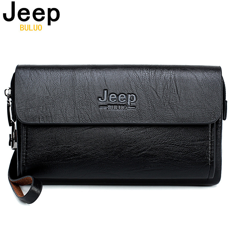 

Jeep Buluo Famous Brand Men Handbag Day Clutches Bags Luxury for Phone and Pen High Quality Spilt Leather Wallets Hand Bag, Black;red