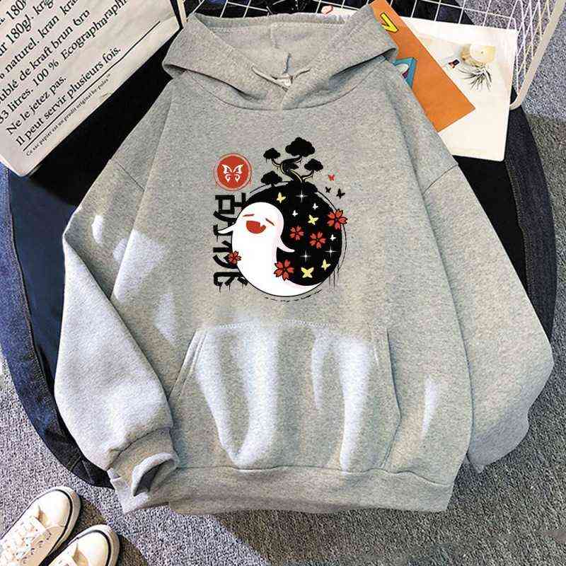 

Hot Harajuku Open World Adventure Game Genshin Impact Hu Tao Cartoon Women Hoodies Aesthetic Streetwear Men Winter Sweatshirt Y1122, Gray