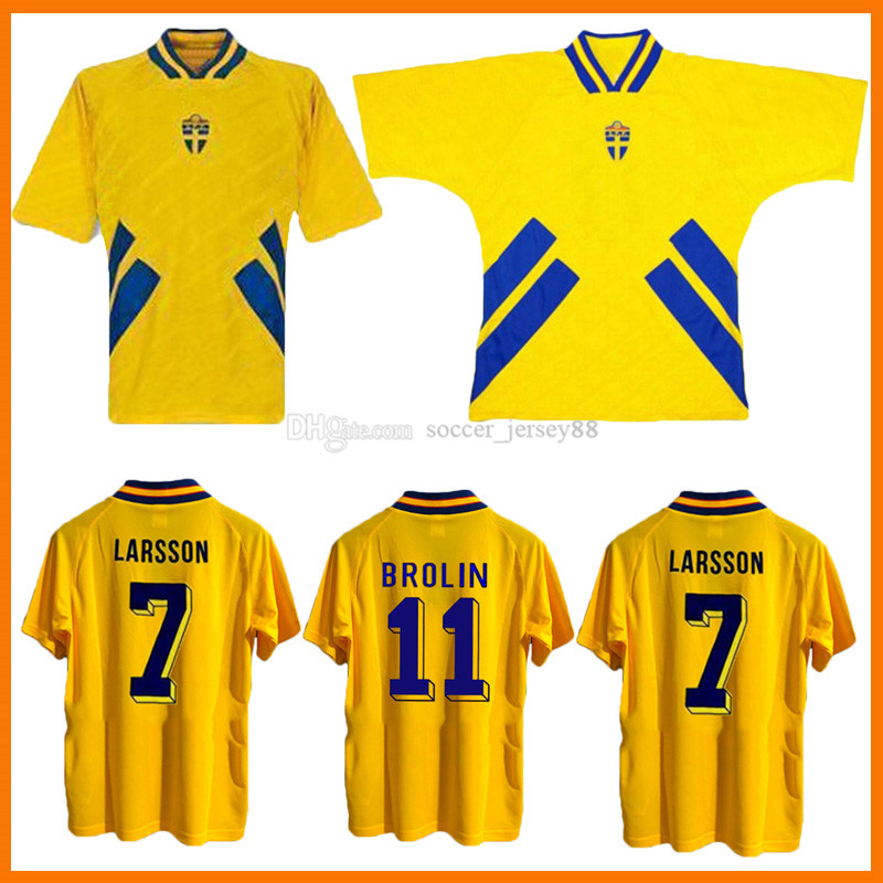 

1994 Sweden Retro version Soccer Jerseys classic Vintage Home #10 DAHLIN #11 BROLIN #7 LARSSON jersey Shirt Camisa de futebol Football uniforms, 1994 retro