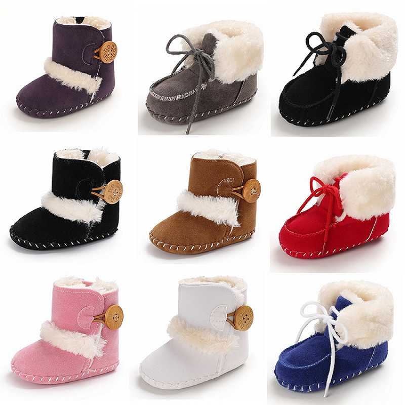

Boots Born Baby Shoes Toddler Soft Sole Fluff Anti-slip Warm Cotton Comfort First Walkers Infant Crib 0-18Months, Black;grey