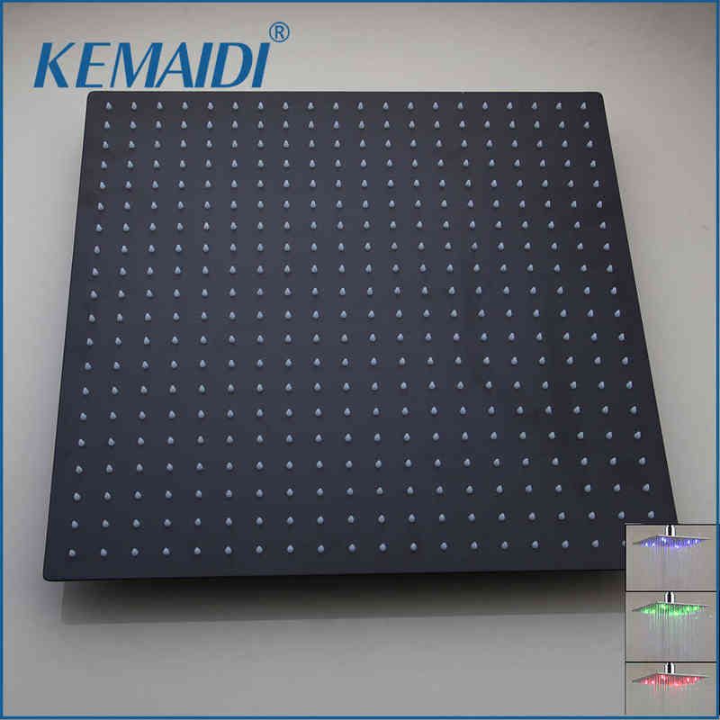 

KEMAIDI Black LED Square Rain Stainless Steel Shower Head 8~20 Inch Ultrathin Choice Bathroom Wall & Ceiling Mounted H1209