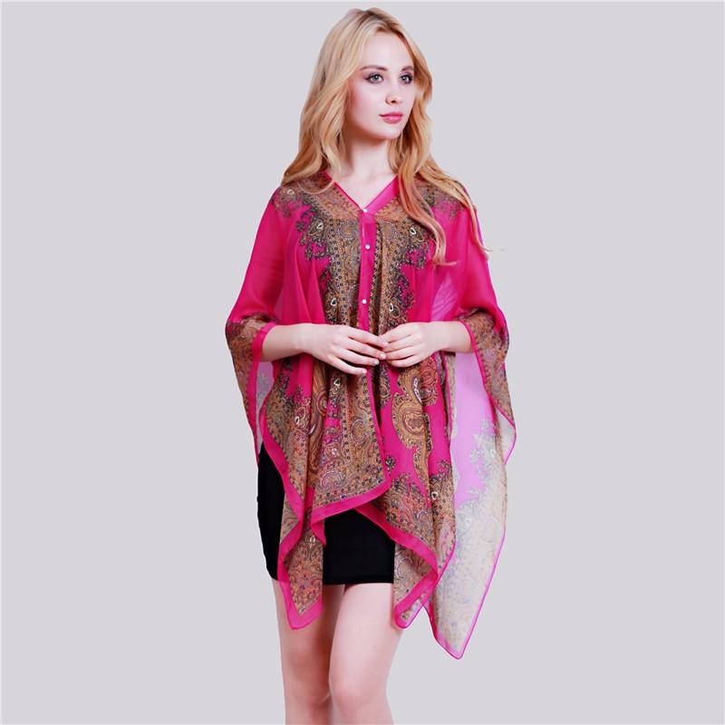 

Scarves Summer Paisley Print Chiffon Shawl Scarf Women Beachwear Poncho Tunic Cape Kaftan Bikini Swimsuit Cover Up