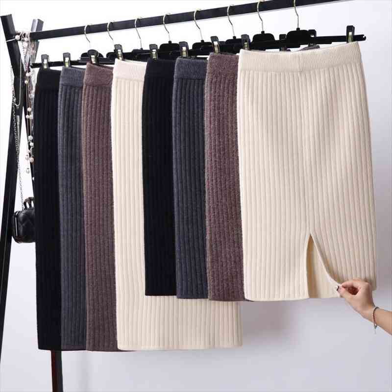 

women back slit bodycon elegant midi pencil skirt autumn winter casual knitted skirt high waist skirts womens jupe femme faldas, Black