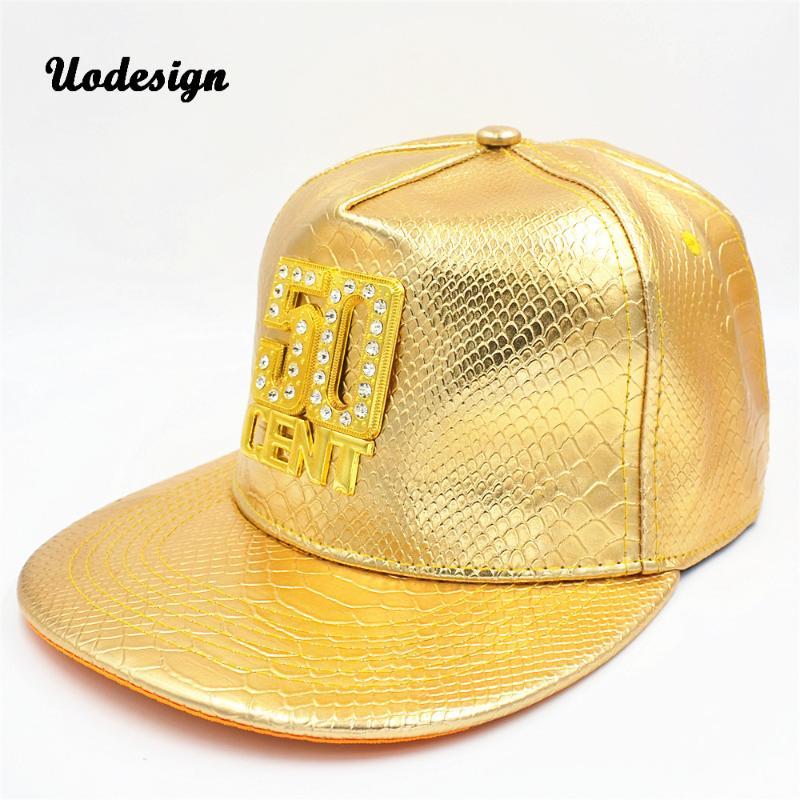 

New Fashion Letter 50CENT PU Leather cap Snapback hats for men and women DJ hiphop caps, Blue;gray