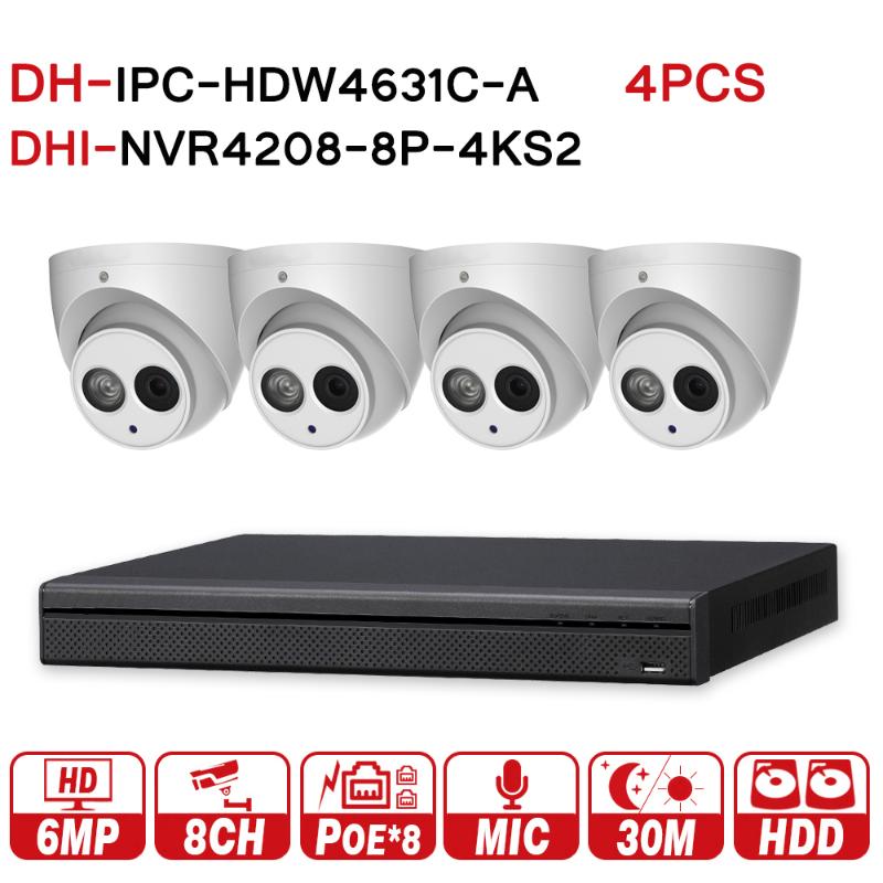 

Original Security CCTV System 4pcs 6MP IP Camera IPC-HDW4631C-A & 8POE 4K NVR NVR4208-8P-4KS2 Surveillance Systems