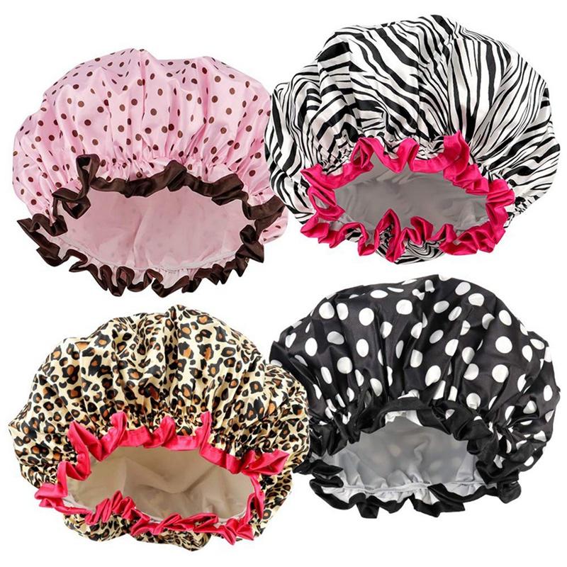 

Shower Caps 4Pcs Double-Layer Waterproof Cap, Ladies Elastic And Reusable Cap