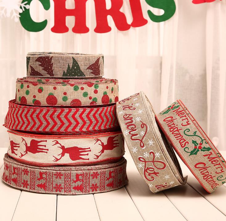 

Burlap Ribbon Christmas Decorations  PCS Wave Dot Printed Ribbons-Christmas Tree Ornament Gifts Boxes Bow-knot Ribbons Xmas Decor SN5720