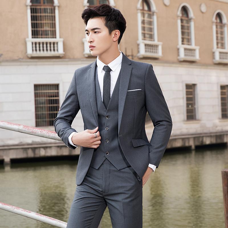 

Men's Suits & Blazers 3 Pieces Wedding Dress Fit For Men Jackets+Pants+Vest Blue Solid Male Formal Wear Size 4XL, Black