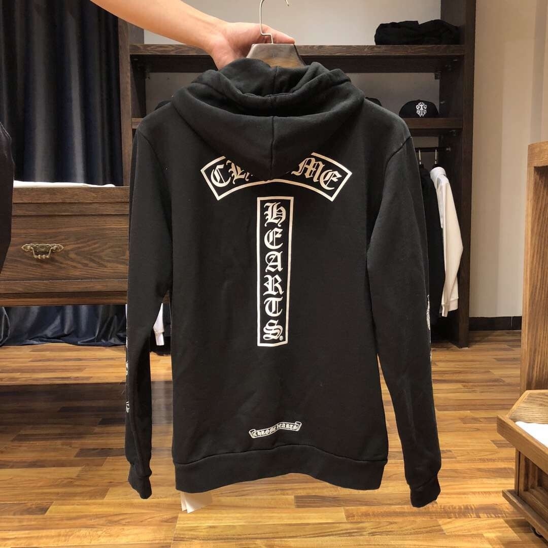 

Hearts/chrome Crosin Horseshoe Cross t Sanskrit Hooded Zipper Men's and Women's Sweater Coats NWEM, Black