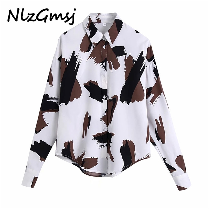 

Blouse Women Vintage Print Woman Shirts Tie Dye Button Up Long Sleeve Streetwear Collar Ladies Tops 210628, As picture