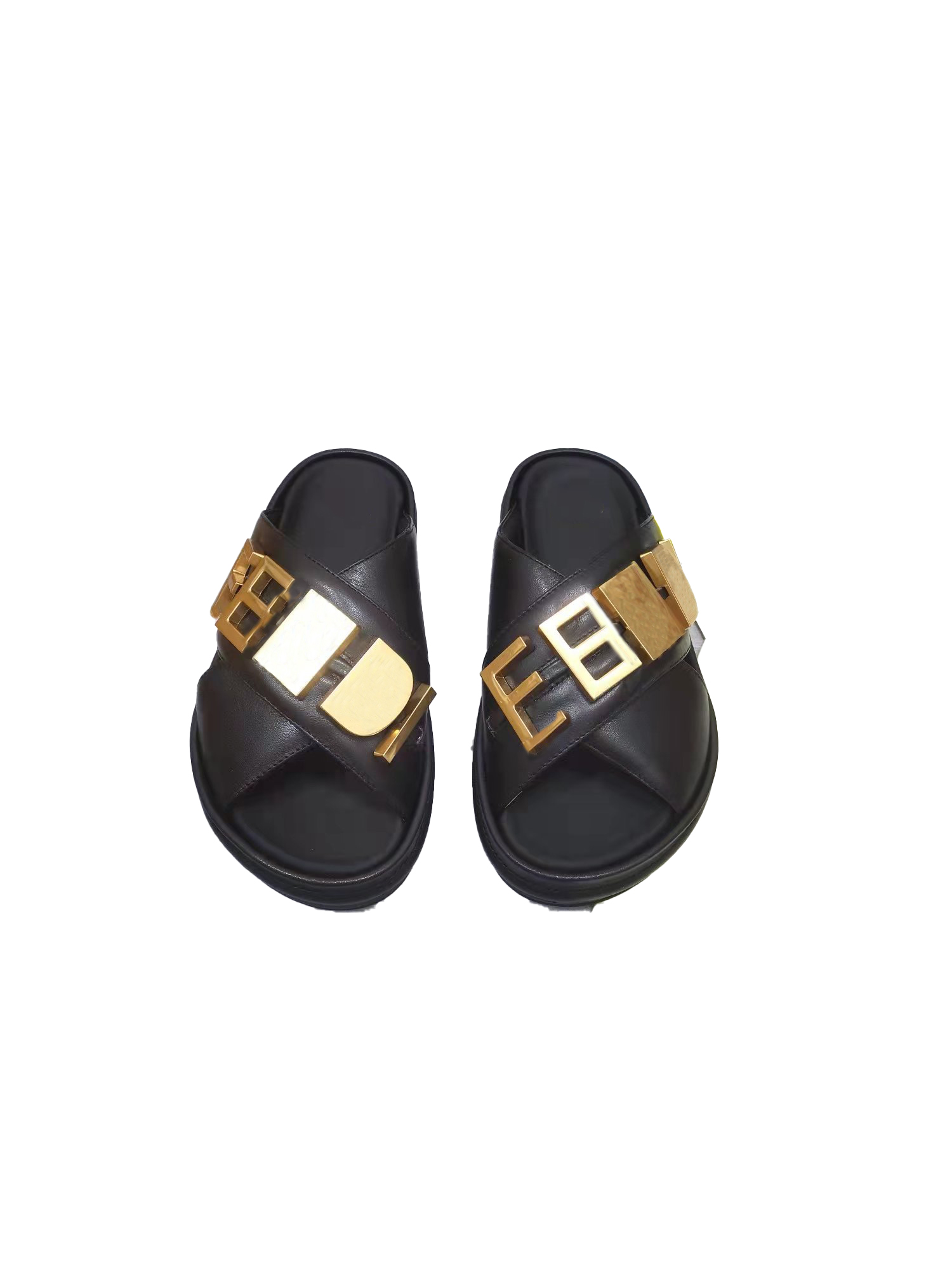 

2022 New cross wide stripe black and white khaki leather Slippers sandals Size 35-42, Custom style