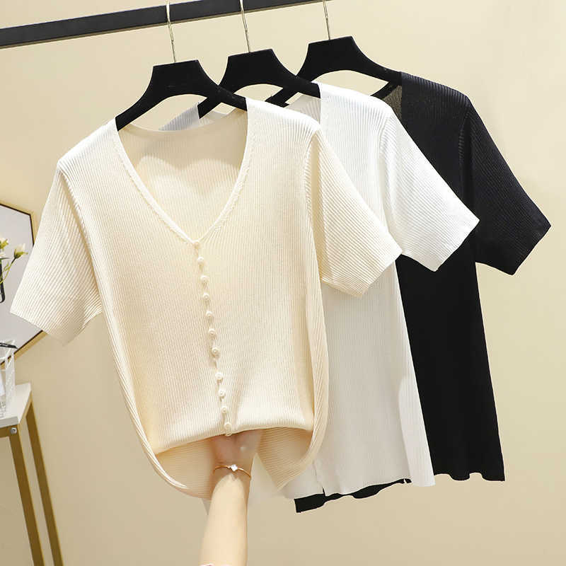 

Oversized Thin Cardigan Women Summer short Sleeve Crop Top Knitted Sweater White V-neck Sunscreen Cardigan Loose Tops 210604