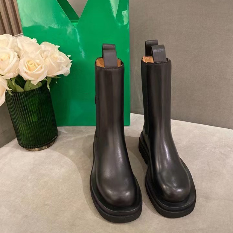 

Black chunky platform stacked lug mid-calf boots leather shoes tire short boot low heel Martin booties heavy duty luxury designer brands for women factory footwear, Gift(not sold separately)