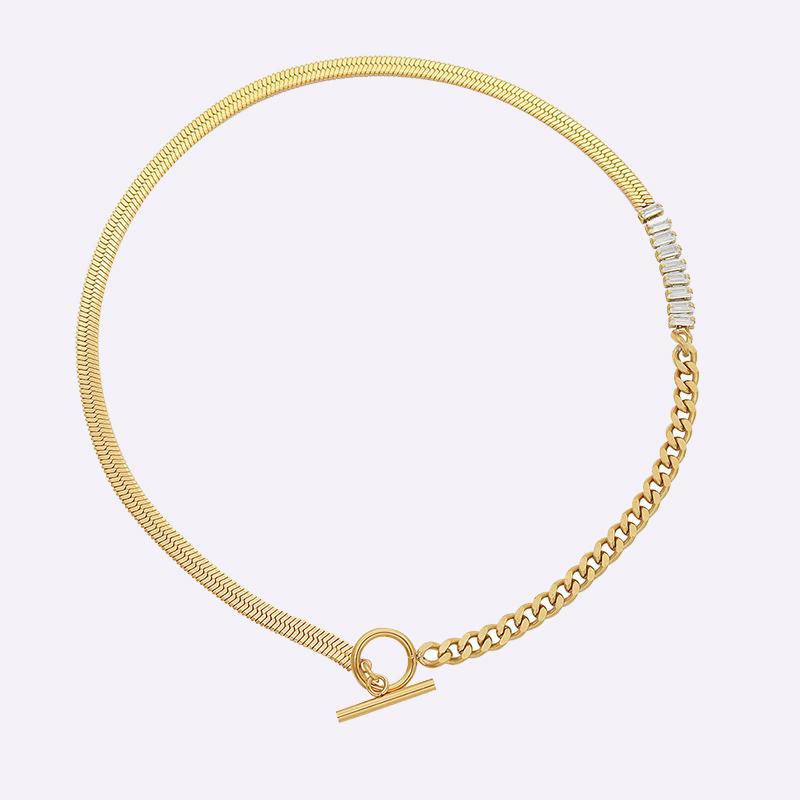 

Chokers Stainless Steel Vintage Shinny Zircon Snake Chain Necklace For Women Matel 18k Gold Plated Cuble 2022 Winter, Golden;silver