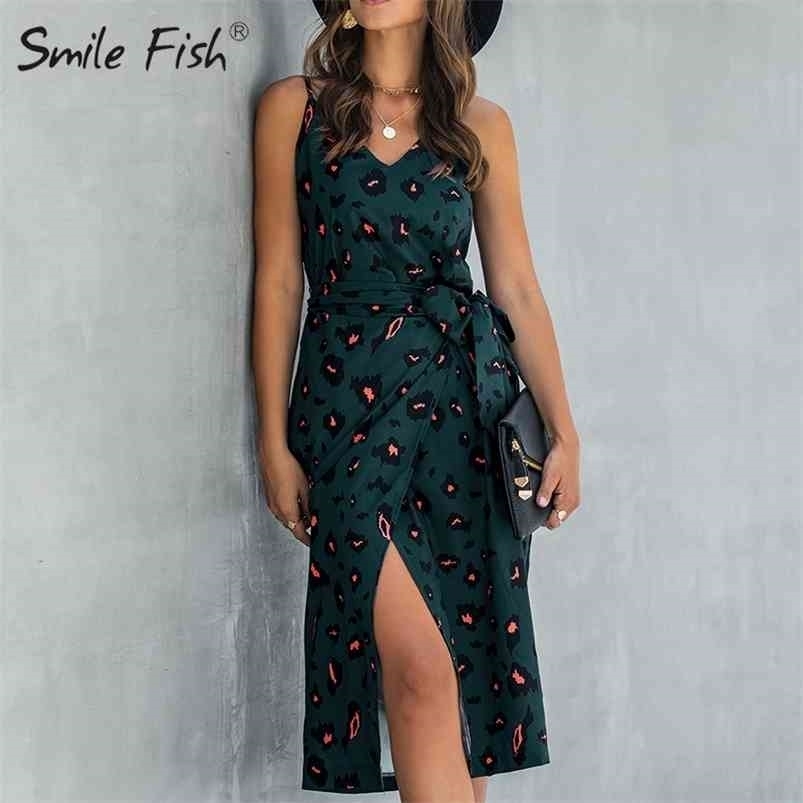 

Leopard Print Girls Holiday Dres Sexy Sleeveless Split Summer Dresses Vacation Boho V-Neck Beach Female Sashes Robe G1144 210701, Gv462 navybluefloral