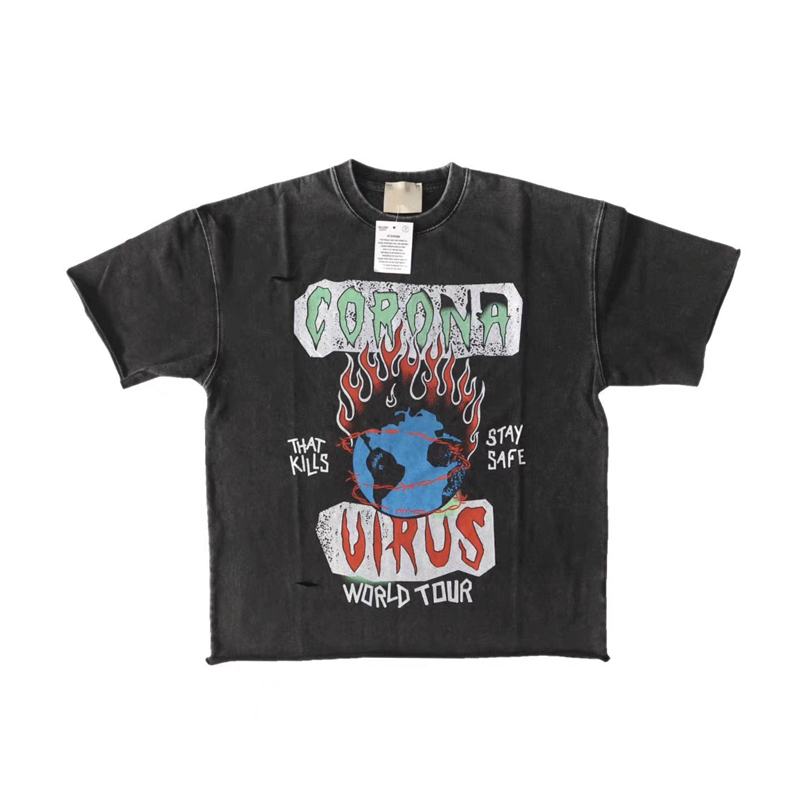 

22ss Spring Summer USA Hole Virus Earth Vintage T shirts Short Sleeve Keep Fit Men Tshirt Women Clothes Casual Cotton Tee, Gray white tee