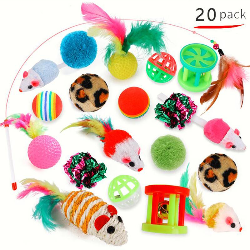 

Cat Toys Set Funny Stick Bell Ball Feather Toy Creative Assorted Interactive Play For Kittens
