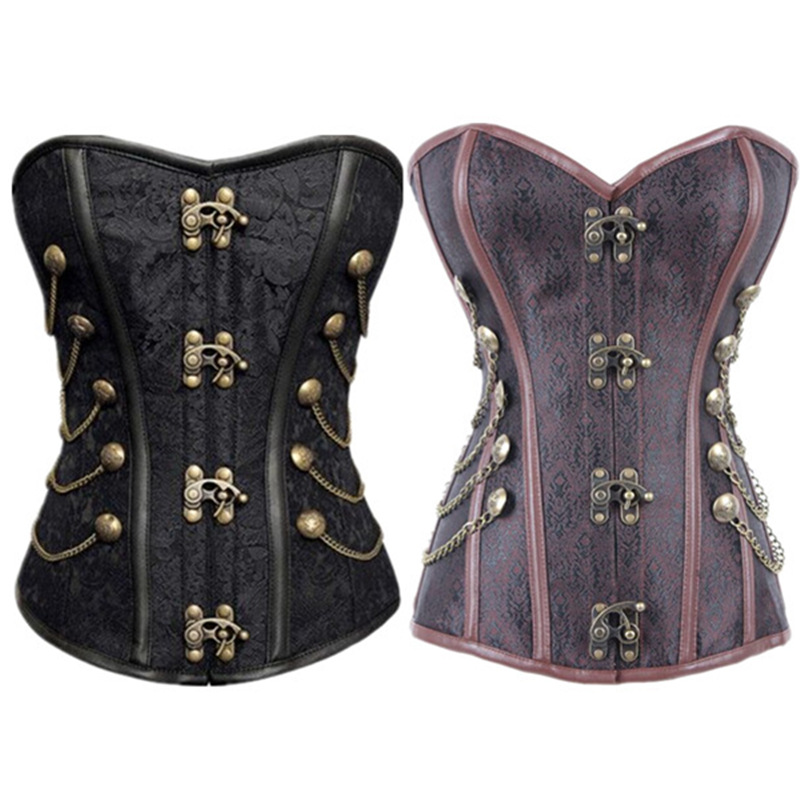 

Woman Bustiers 2016 Steampunk Corset Waist Trainer Corsets Bustiers Gothic Women Corselet Steel Bone Corset Plus Size Black Brown Bodice, As shown