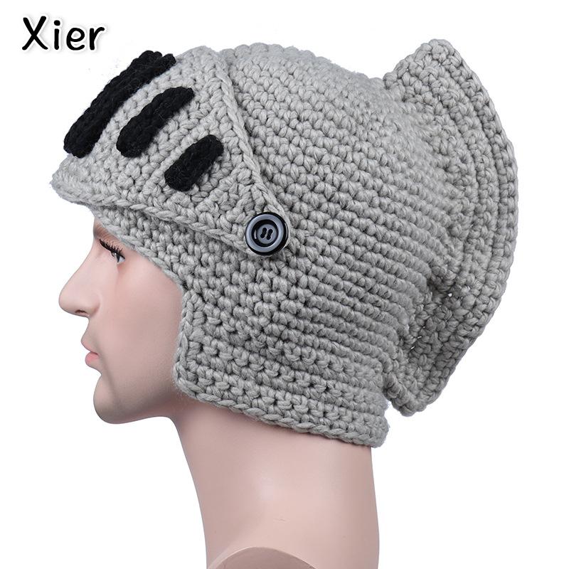 

Berets Mask Cap Knight Crochet Hat Knitted Ski Funny Warm Winter Beanie Men's Women's Roman, Black