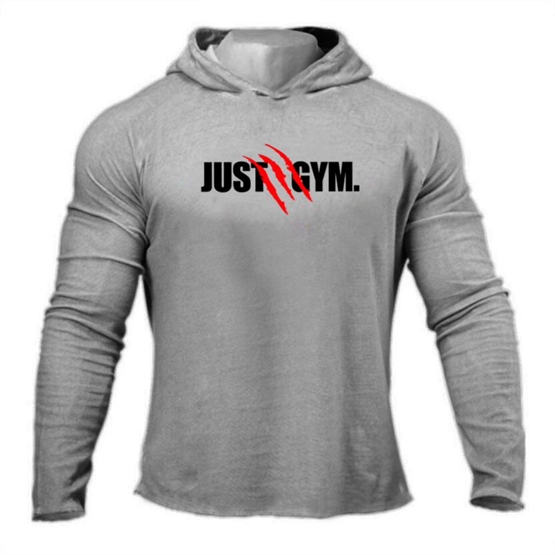 

Mens Hooded T Shirt Spring Slim Fit O Neck T-shirt Men Sports Running Long Sleeve Gym Bodybuilding Tee Tops Fitness tshirt 210721, Gray