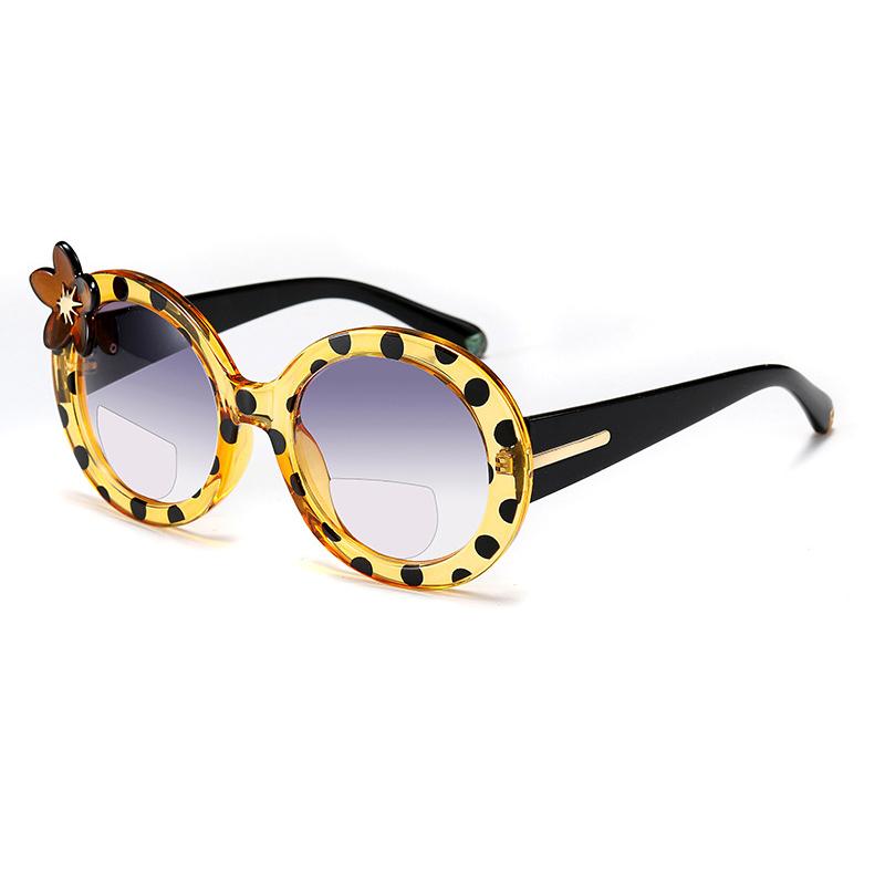

Sunglasses Fashion Vintage Women Flower Polka Dot Round Frame Bifocals Reading Look Near Far Presbyopia Glasses Mother's Gift