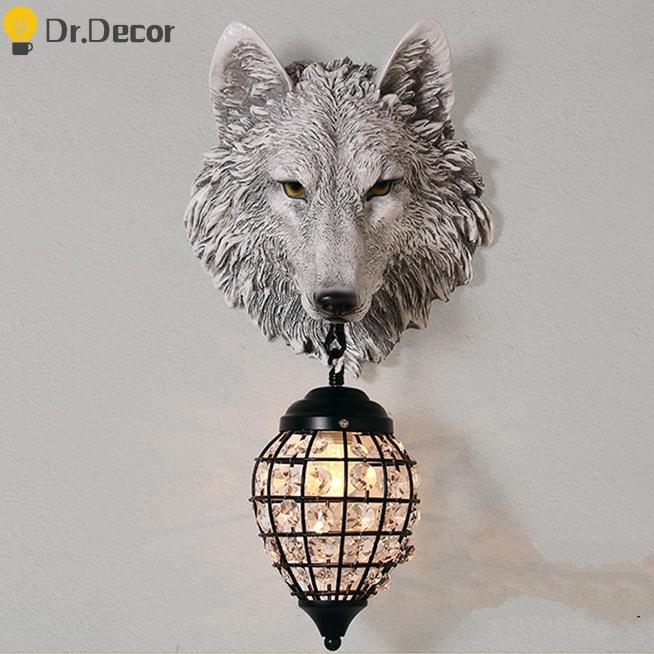 

Nordic Vintage Wolf Art Wall Light Gold Luxury Lamp Lighting Restaurant Bar Decor Sconce Fixtures Mirror