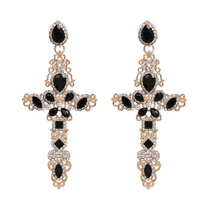 

Boho Ethnic Colorful Crystal Statement Cross Earring Party Jewelry Vintage Big Earrings For Women