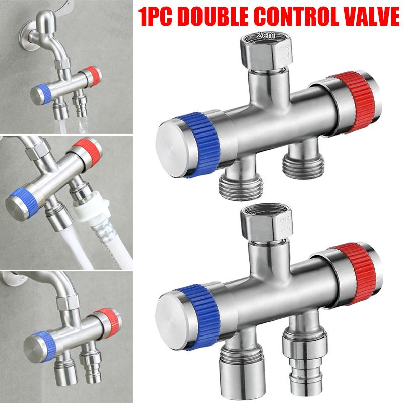 

Stainless Steel 1 In 2 Out Way Water Spliter Faucet Hose Bibb For Washing Machine Bathroom Sink Faucets