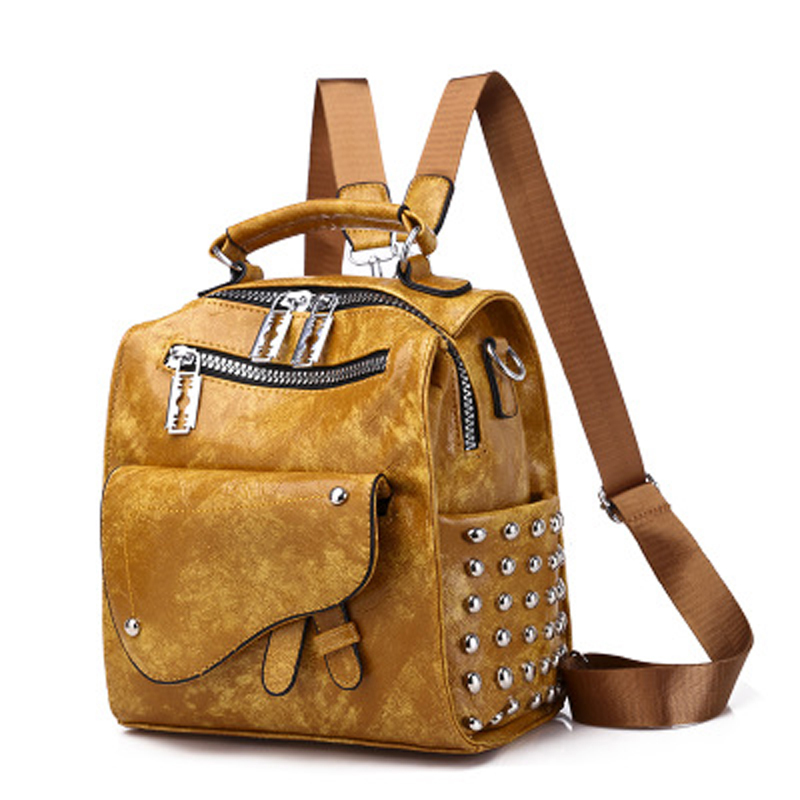 

High Quality PU Leather Rivet Backpacks for Teenage Girls School Shoulder Bags Backpack Multi-function Women Small mochila mujer, Black