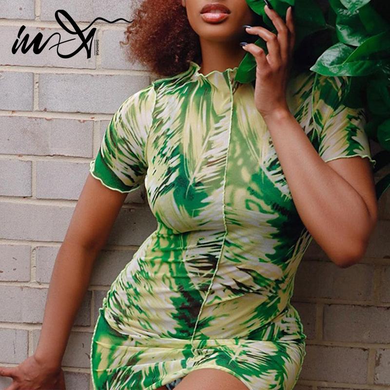 

Women' Swimwear In-X High Neck Beach Dress Print Cover-ups Women 2021 Short Sleeves Wear Sexy Female Elegant Robe De Plage Summer, X21dr9980