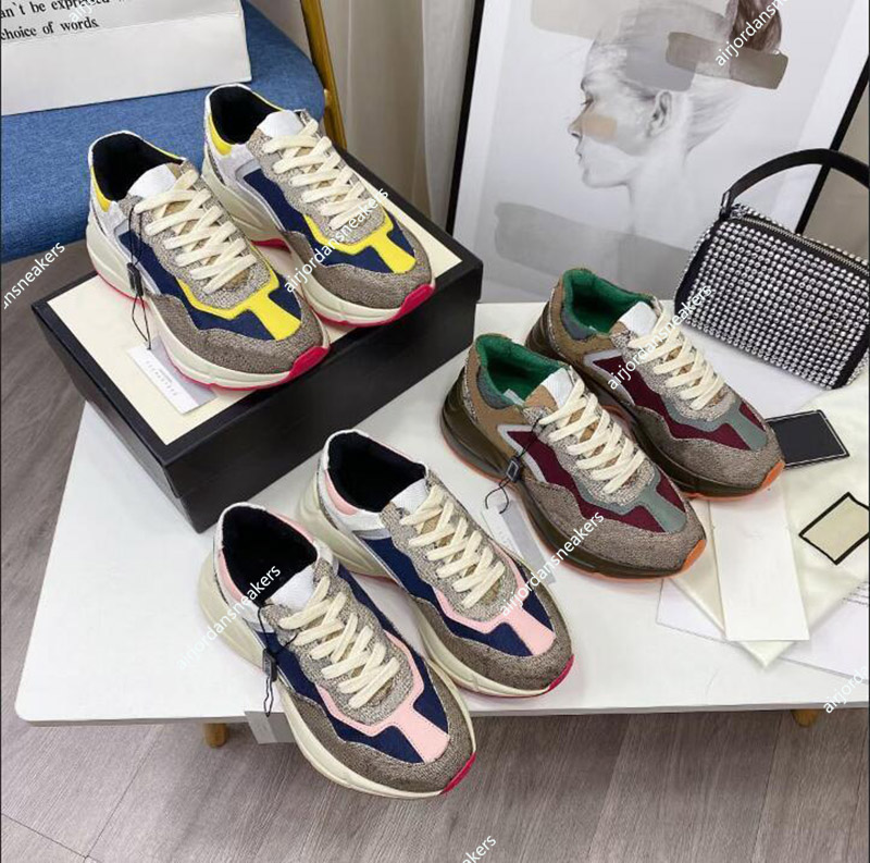 

Luxurys designer Rhyton casual shoes Beige Men Trainers Vintage Luxury Chaussures Ladies Sneakers with box size 35-46, Green