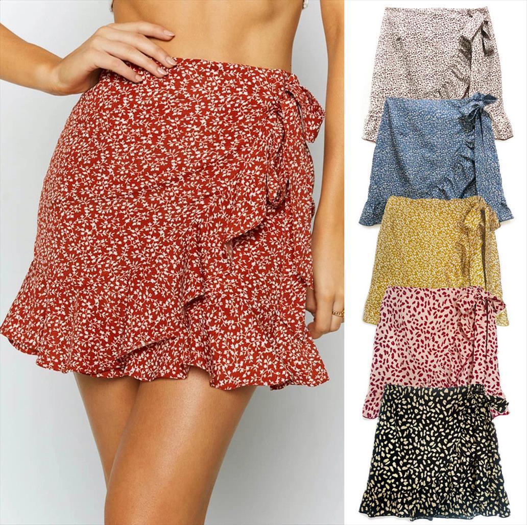 

summer casual high waist womens skirts floral print ruffled beach zipper short skirt femme jupes faldas mujer moda 47, Black