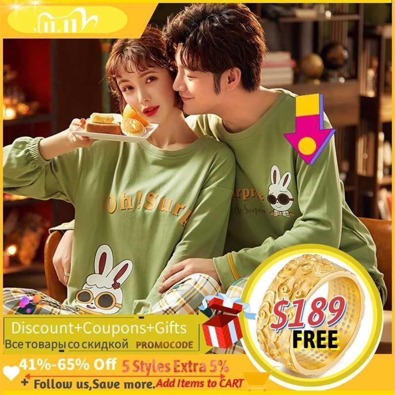 

Autumn Winter Couple Pyjamas Cotton Pj Pajamas Set Women Cartoon Sleepwear Pajama Sets Pijamas Mujer Girl Home Clothing 211109, As picture shown