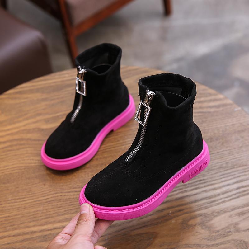 

Children Boots PU Leather Motorcycle Winter Kids Brand Girls Princess Shoes Rubber Toddler 26-36, Black;grey