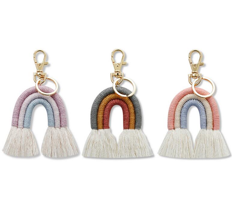 

Bohemian Hand Woven Keychains Pendant Ethnic Rainbow Tassel Keychain Car Decoration Key Ring Creative Gift